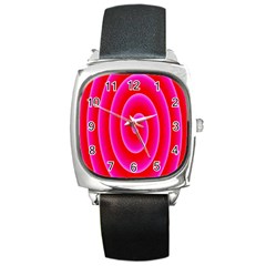 Pink Hypnotic Background Square Metal Watch by Simbadda