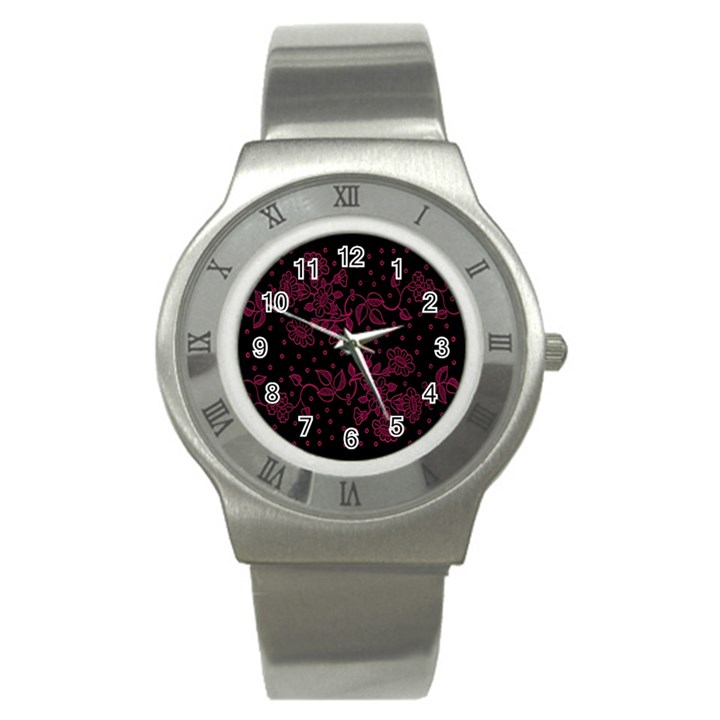 Floral Pattern Background Stainless Steel Watch