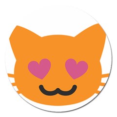 Smile Face Cat Orange Heart Love Emoji Magnet 5  (round)