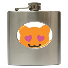 Smile Face Cat Orange Heart Love Emoji Hip Flask (6 Oz) by Alisyart