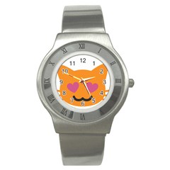 Smile Face Cat Orange Heart Love Emoji Stainless Steel Watch by Alisyart