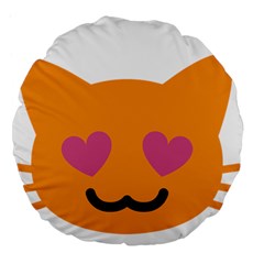 Smile Face Cat Orange Heart Love Emoji Large 18  Premium Flano Round Cushions