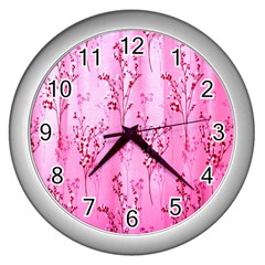 Pink Curtains Background Wall Clocks (silver) 