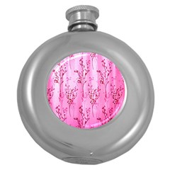 Pink Curtains Background Round Hip Flask (5 Oz)