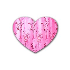 Pink Curtains Background Heart Coaster (4 Pack)  by Simbadda