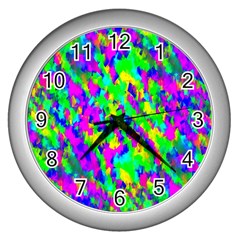 Red Black Gray Background Wall Clocks (silver) 