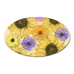 Multi Flower Line Drawing Oval Magnet