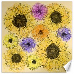 Multi Flower Line Drawing Canvas 16  X 16   by Simbadda