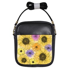 Multi Flower Line Drawing Girls Sling Bags by Simbadda