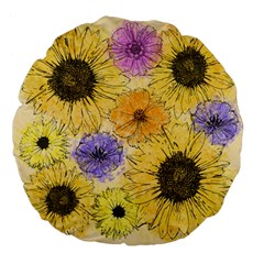 Multi Flower Line Drawing Large 18  Premium Flano Round Cushions by Simbadda