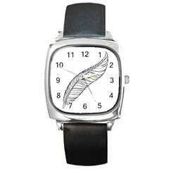 Feather Line Art Square Metal Watch