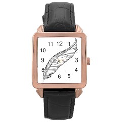 Feather Line Art Rose Gold Leather Watch 