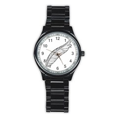 Feather Line Art Stainless Steel Round Watch
