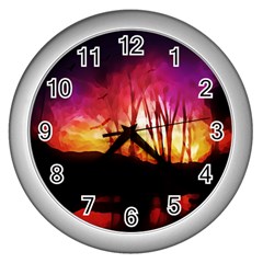 Fall Forest Background Wall Clocks (silver)  by Simbadda