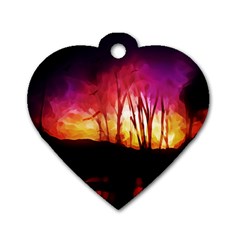 Fall Forest Background Dog Tag Heart (two Sides) by Simbadda