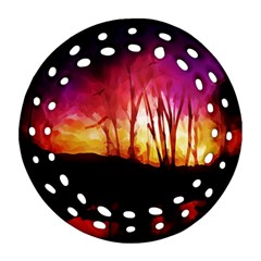 Fall Forest Background Round Filigree Ornament (two Sides)