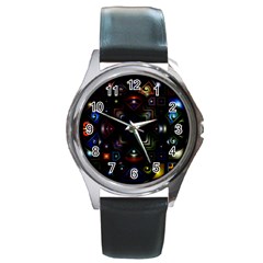 Geometric Line Art Background In Multi Colours Round Metal Watch