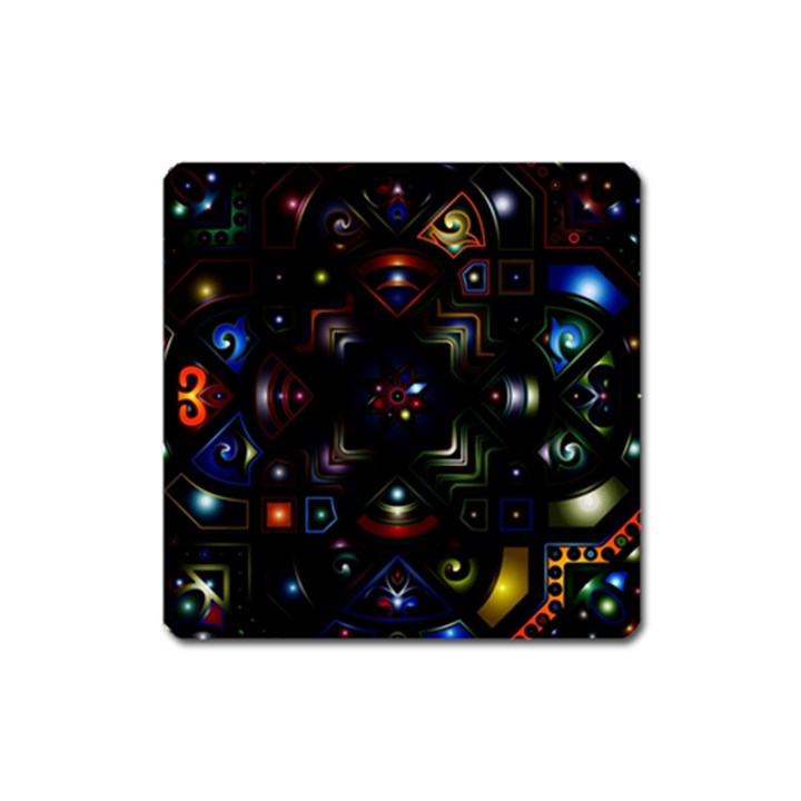 Geometric Line Art Background In Multi Colours Square Magnet