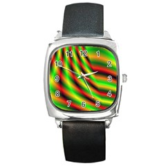 Neon Color Fractal Lines Square Metal Watch by Simbadda