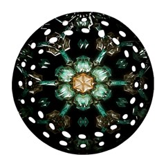 Kaleidoscope With Bits Of Colorful Translucent Glass In A Cylinder Filled With Mirrors Ornament (round Filigree) by Simbadda