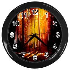 Artistic Effect Fractal Forest Background Wall Clocks (black) by Simbadda