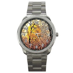 Summer Sun Set Fractal Forest Background Sport Metal Watch by Simbadda