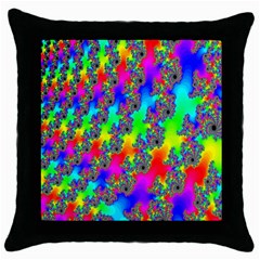 Digital Rainbow Fractal Throw Pillow Case (black) by Simbadda