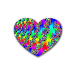 Digital Rainbow Fractal Rubber Coaster (heart)  by Simbadda