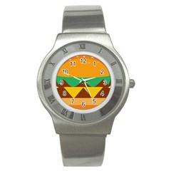 Hamburger Bread Food Cheese Stainless Steel Watch by Simbadda