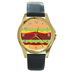 Vector Burger Time Background Round Gold Metal Watch by Simbadda