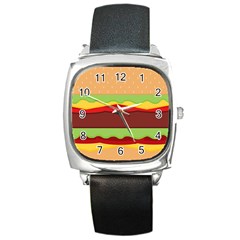 Vector Burger Time Background Square Metal Watch by Simbadda