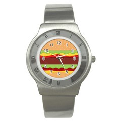 Vector Burger Time Background Stainless Steel Watch by Simbadda