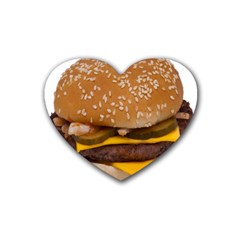 Cheeseburger On Sesame Seed Bun Rubber Coaster (heart)  by Simbadda