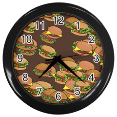 A Fun Cartoon Cheese Burger Tiling Pattern Wall Clocks (black) by Simbadda