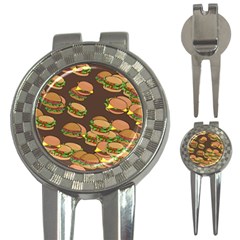 A Fun Cartoon Cheese Burger Tiling Pattern 3-in-1 Golf Divots by Simbadda