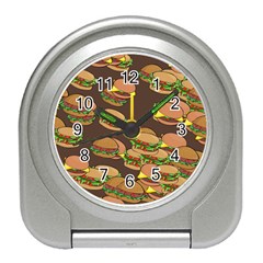 A Fun Cartoon Cheese Burger Tiling Pattern Travel Alarm Clocks by Simbadda