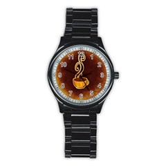 Coffee Drink Abstract Stainless Steel Round Watch