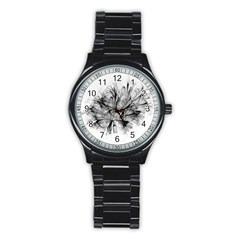 High Detailed Resembling A Flower Fractalblack Flower Stainless Steel Round Watch by Simbadda