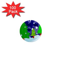 Christmas Trees And Snowy Landscape 1  Mini Magnets (100 pack) 