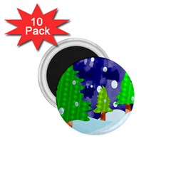 Christmas Trees And Snowy Landscape 1.75  Magnets (10 pack) 