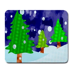 Christmas Trees And Snowy Landscape Large Mousepads