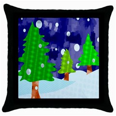 Christmas Trees And Snowy Landscape Throw Pillow Case (Black)