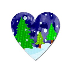 Christmas Trees And Snowy Landscape Heart Magnet