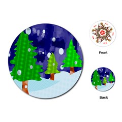 Christmas Trees And Snowy Landscape Playing Cards (Round) 