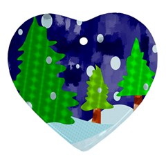 Christmas Trees And Snowy Landscape Heart Ornament (Two Sides)