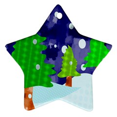 Christmas Trees And Snowy Landscape Star Ornament (Two Sides)