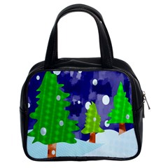 Christmas Trees And Snowy Landscape Classic Handbags (2 Sides)