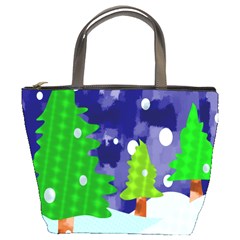 Christmas Trees And Snowy Landscape Bucket Bags