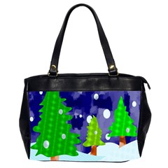 Christmas Trees And Snowy Landscape Office Handbags (2 Sides) 