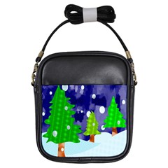 Christmas Trees And Snowy Landscape Girls Sling Bags